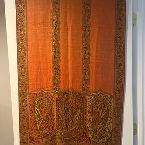 Vintage Orange, Green Gold Paisley Women’s Reversible Wide Scarf